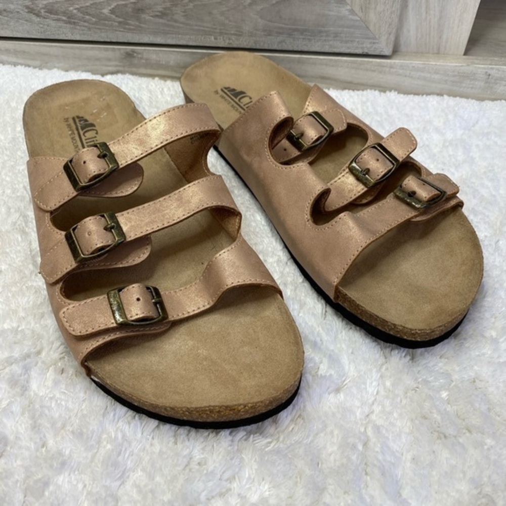 Cliff by White Mountain 3Three Strap  Adjustable Buckles Sandals 10 Blush